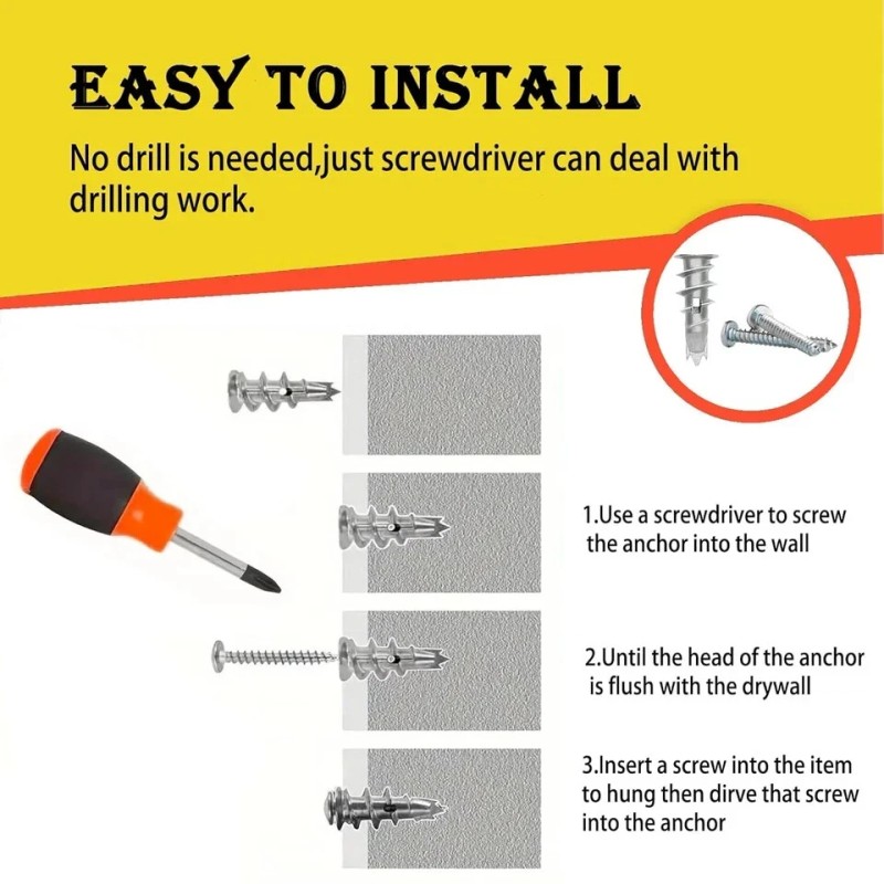 Heavy Duty 100PCS Zinc Self-Drilling Drywall Anchors, 50 Heavy Duty