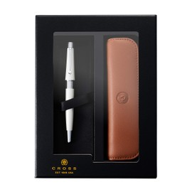 Cross Beverly Pearlescent White Lacquer Rollerball Pen with Tan Pen Pouch