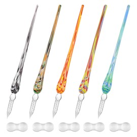 WANDIC Glass Dip Pen, 5 Pcs Crystal Glass Calligraphy Signature Pens With Pen Holder, Borosilicate Present Pen For Writing, Drawing, Signatures, Calligraphy, Gifts