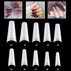 Mwoot Pack of 500 False Nail Tips, French Acrylic Artificial Fake Caffins Fingernails Nails Art Tips for Women Girls, 10 Sizes (Natural)