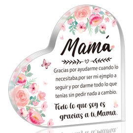 Yopyame Acrylic Gifts for Mom - Regalos para Mamá Acrylic Gifts Spanish Mom Acrylic Heart Keepsake Paperweight from Daughter Son Mother's Day Birthday Christmas Valentines Acrylic Sign Plaque for Mom