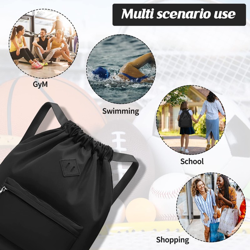 Drawstring Gym Backpack String Bag - Waterproof Nylon Large Sackpack