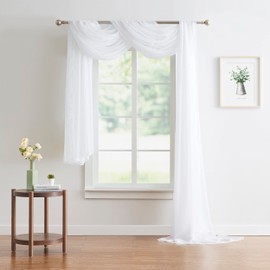 Warm Home Designs Double Window Scarves Bundle. Each Window Scarf Valance is 55" x 288". Great for Light Room Decor, as Canopy Bed Curtains or Draping Fabric. AS White & White 288"