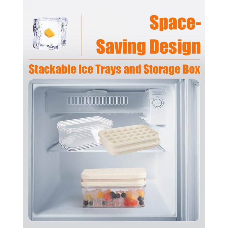 Brigii Ice Cube Tray with Lid&Bin, Ice Cube Mold with