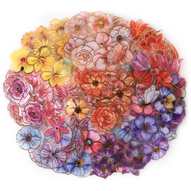 Dizdkizd Golden Floral Watercolor Transparent Stickers for Bullet Journal, 240 Pieces, Small Aesthetic Decorative Decals for Scrapbooking Crafts Planner, Laptop Sticker, Resin Sticker