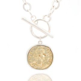 KKOXZ Chunky Gold Coin Pendant Necklace Trendy Layered Statement Chain for Women, Antique Toggle Design with Thick Link, Fashionable Necklaces for Women (Sliver/Worn Gold)