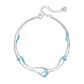 Silver Thunder Women's Anklet, Popular, 925 Silver, Hypoallergenic, Ankle, Accessory, Naniwa Motif, Sea, Cool, Blue, Jewelry, Gift, Birthday, Mother's Day Gift, Silver