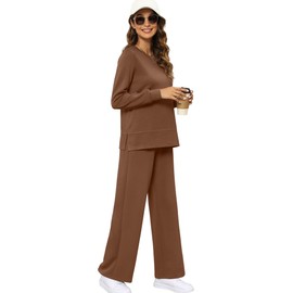 XIEERDUO Womens 2 Piece Sets Fall Long Sleeve Pullover Crewneck Loungewear Wide Leg Pants Matching Lounge Set Women's Tracksuit Casual Fashion S