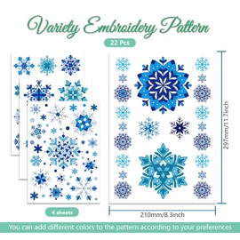 GLOBLELAND 4 Sheets Blue Snowflakes Colorful Water Soluble Hand Sewing Stabilizer for Fabric Christmas Winter Snowflakes Embroidery Stickers Wash Away Stabilizers Stitch Practice for Adult Beginners