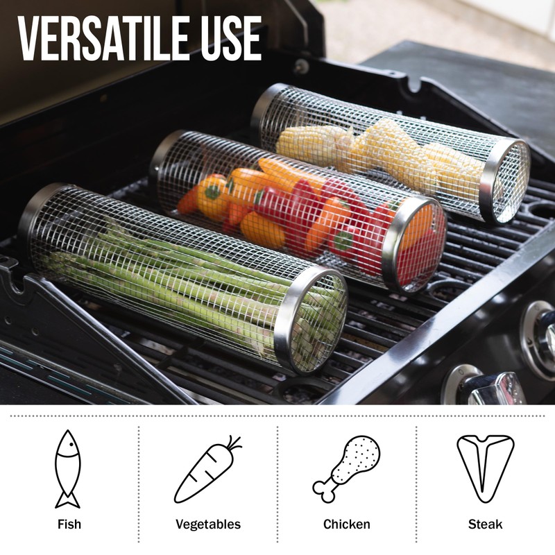Home-Complete Grill Baskets for Outdoor Grill - Set of 3