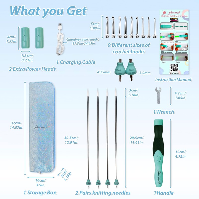 Yarniss 9 Size Lighted Crochet Hooks & Knitting Needles Set