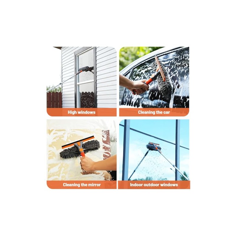 Eazer 2-in-1 Window Cleaner Tool, 64'' Window Squeegee for Home,