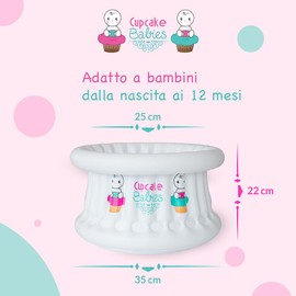 Cupcake Babies Kleine aufblasbare Badewanne, bequem für Babys und Kinder bis 12 Monate, für drinnen und draußen geeignet, Ø 35 cm x 22 cm, weiß