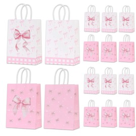 12PCS Bow Goodie Bags Set, Gift Bags with Handles Bulk for Girls Events, Pink Cute Pink Goodie Bag Bulk Gifts Packaging for Baby Shower, Cute Party Favors, Birthday Tote, Coquette Style Supplies