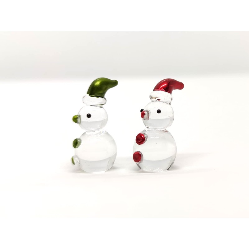 Sansukjai Rare Snowman Tiny Micro Figurines Hand Blown Glass Art