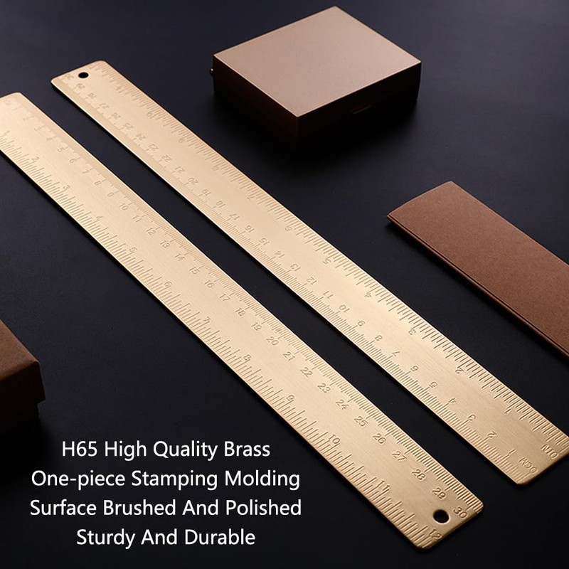 Gold Brass Ruler 30cm Multifunctional Metal Measuring Ruler with Dual