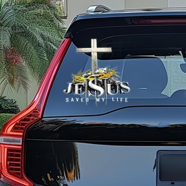 Generic Jesus Saved My Life Decal Jesus God Christian Cross Sticker Car Decoration Gift for God Lovers Car Decal for Car Truck Motorcycle Window Bumper Wall Decor (2 Pack Size M (6x6 Inches))