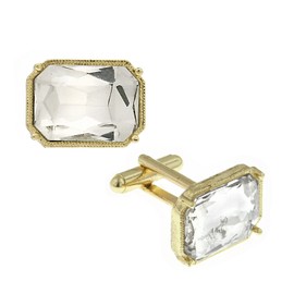 1928 Jewelry Mens 14K Gold Dipped Rectangle Crystal Clear Cufflinks