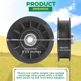 TonGass (2-Pack, Black) 532194327 Flat Idler Pulley Compatible with Ariens Craftsman Lawn Mower, Exact Replacement 3 1/2" Flat Idler Pulley Fit for Husqvarna Riding Lawn Mower, Part Number 532-194326