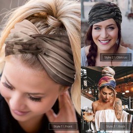 DRESHOW - Paquete de 4 diademas de turbante para mujer, anchas, clásico, bohemias, con diseño floral, anudado, accesorios para el cabello