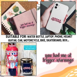 Set 3PCS 3 Inches - You Had Me at Trigger Warnings Sticker Dark Romance Bookish Book Lover 3" Waterproof Vinyl Decal for Water Bottles Tumbler Laptop Hard Hat Car Kindle - Gift for Girl Boy Women Men