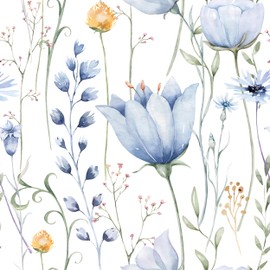 HeloHo Blue Floral Leaf Wallpaper Peel and Stick Wallpaper Self Adhesive Removable Wallpaper 16.1" X 118" Waterproof Contact Paper for Furniture Living Room Bedroom Decor