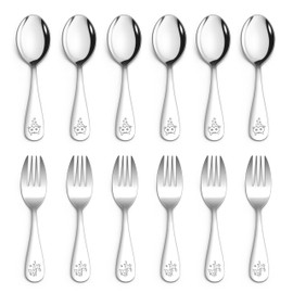 HaWare 12 Pieces Toddler Utensil Sets, Stainless Steel Kids Silverware Set Includes Toddler Forks and Spoons, Kids Safe Cutlery Set for Self Feeding, Cute Animal Handle Pattern, Dishwasher Safe