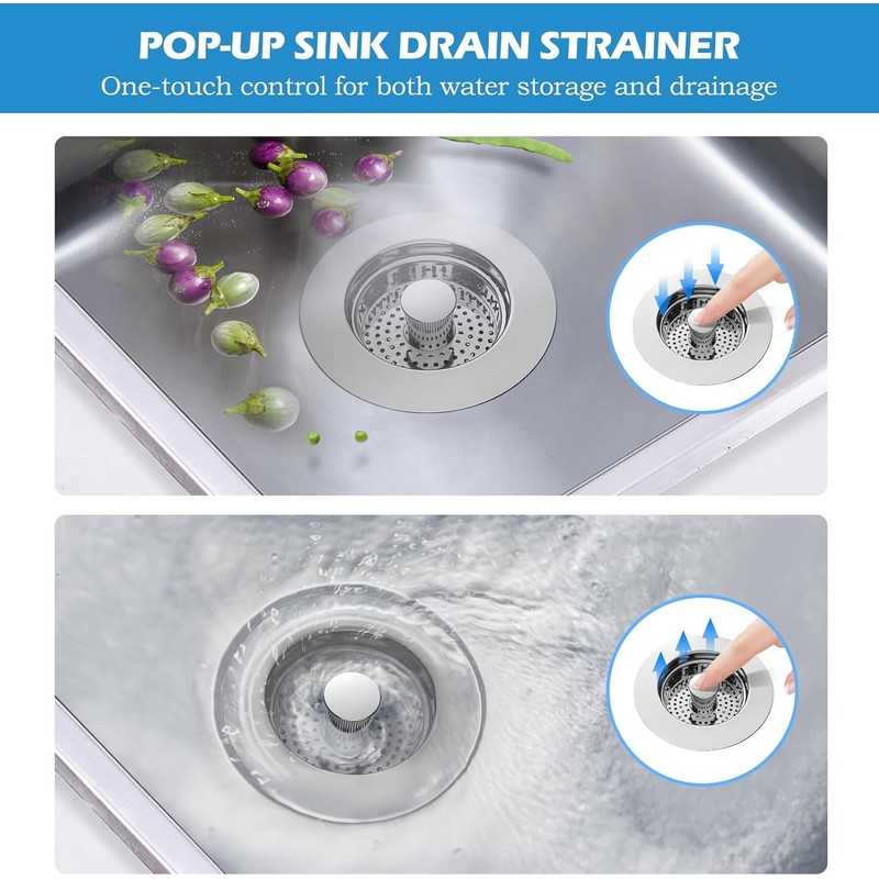 3 in 1 Kitchen Sink Drain Strainer and Stopper, 304