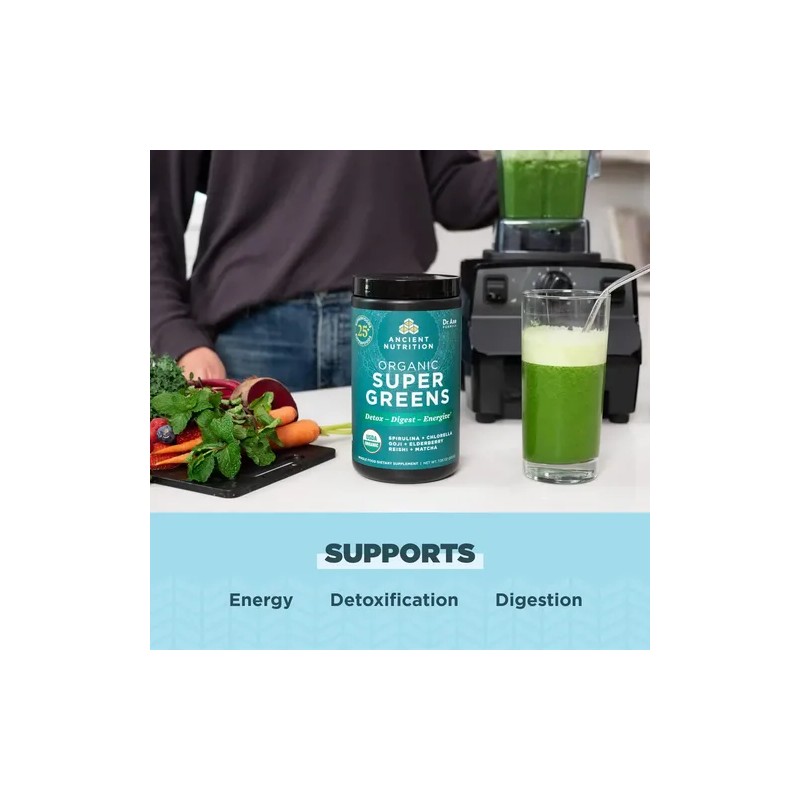 Superalimento Orgánico Ancient Nutrition SuperGreens con Probióticos y Enzimas en