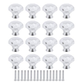 16Pcs Crystal Glass Cabinet Knob Diamond Shape 40mm Drawer Cupboard Handle Pull