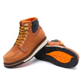 MWORK Men's 6 Inch Soft Moc Toe Work Boot, Premium Full-Grain Leather, Abrasion & Oil & Slip Toughest Wedge Sole, EH Rated, Arch Support Anti Fatigue