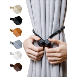 NazTur Magnetic Curtain Tiebacks- Upgrade 2022 with a Thicker Twist Rope & Strong Magnet Tieback Window Treatment Holdbacks Draperies Holders Decorative Drape Handmade Tie Back (Black, 2)