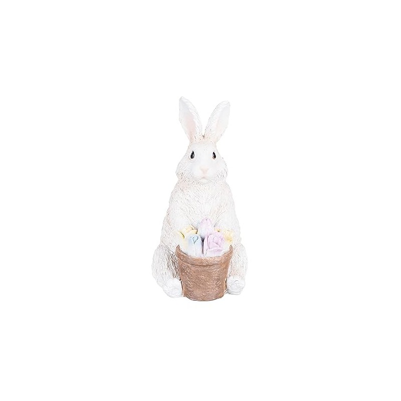 C&F Home Easter Bunny With Flower Basket Figurine White