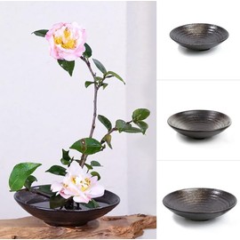 Boono Ikebana Flower Vase Basin Ceramic Flower Arrangement Flower Path Simple 3 Sizes (Medium - Diameter 19 cm)