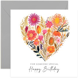 Old English Co. Contemporary Birthday Card for Special Friend - Floral Heart Birthday Card for Women - Colourful Floral Birthday Card for Her - Sister, Colleague | Blank Inside