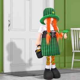 Noideeer Large St Patricks Day Gnome Plush Decorations Outdoor, Cute Standing Saint Patricks Day Gnomes Gift Decor with Retractable Spring Legs, Placed Outside Yard/Porch/Garden/Indoor/Home/Office