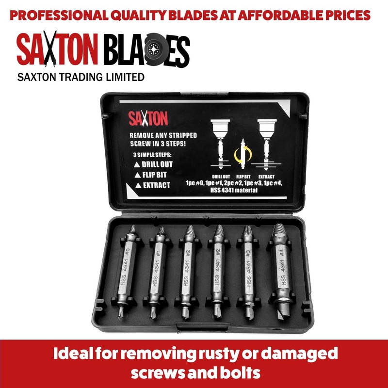 Saxton Damaged Screw Extractor Remover Set for Screws and Bolts