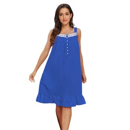 IZZY + TOBY - Camisón sin mangas para mujer, vestido de noche de algodón, cómodo vestido de noche, ligero, Azul Real, S