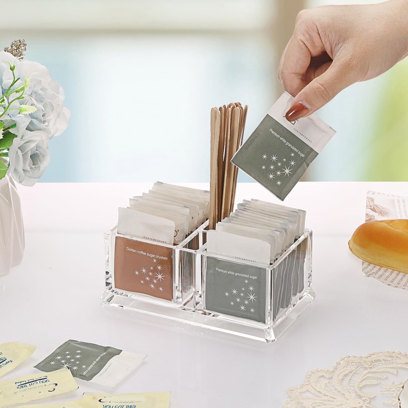 IGNPION 2pcs Sugar Packet Caddy, Plastic Tea Bag Organizer with