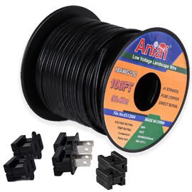 Aniai 18/2 SPT-2 Wire 100FT with 6PCS Vampire Plugs - Low Voltage Landscape Wire Electrical Wire - 18 Gauge Electrical Wire 2 Conductor - Blcak