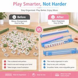 4-Pack Clear Mahjong Racks & Pushers for Game Night – Non-Slip ABS Tile Holders for American Mahjong