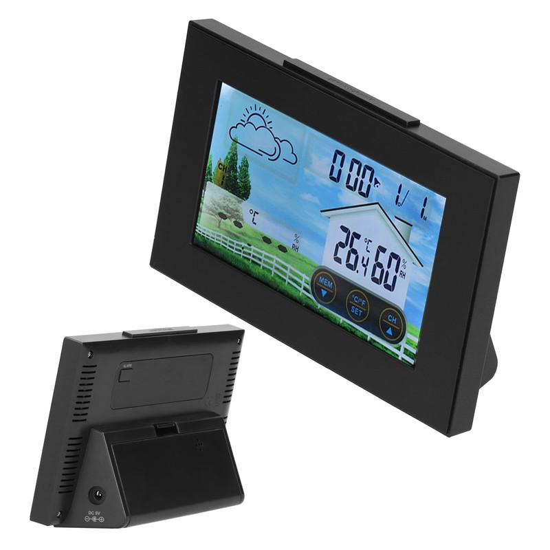 Weather Clock with Color Touch Screen Backlight Indoor Outdoor Thermometer