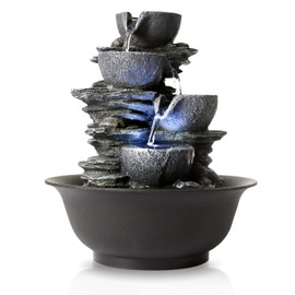 WICHEMI Indoor Water Fountain Tabletop Fountains Waterfall Fountain Indoor Water Feature Feng Shui Zen Meditation Cascading Desktop Fountain with LED Light for Home Office Indoor Decor (Style 15)
