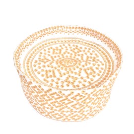 Kufi Men's Unisex Skull Cap Broad Strap Solid Hat with Hand Embroidery Kufi Caps Knitted Beanie Summer Headwear Long Hats (White Golden 2, 58)