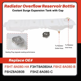 F6HZ-8A080-B F5HT-8A080-HA Radiator Overflow Reservoir Bottle Coolant Surge Expansion Tank with Cap Fit for Ford Truck F600 F700 F800 F900 1980-1999, Replace F5HT8A080HA F3HT8A080AA F5HZ-8A080-C