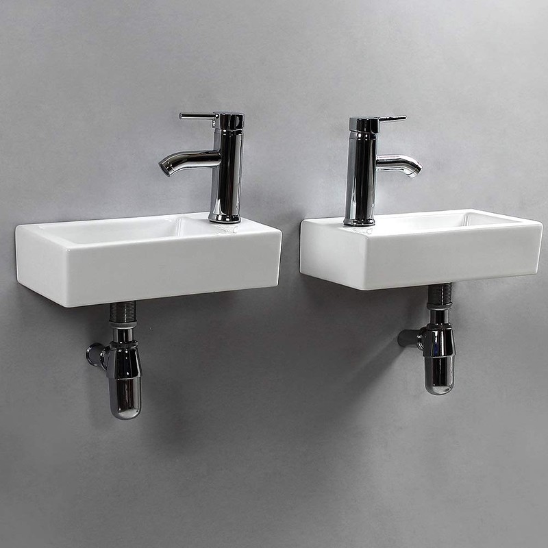 Wall Hung Basin Sink Small Cloakroom Basin Rectangle Ceramic Wash