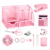 yuun Pink Desk Organizers and Accessories, Office Supplies Include Mesh