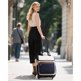 Rolling Backpack for Women, Travel Rolling Laptop Backpack with Wheels, Vertical & Horizontal Storage 2 In 1, Flip-Top Design, Water-Resistant Overnight College Underseat Carry on Luggage, Navy Blue