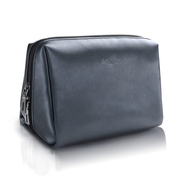 Aosbos Small Makeup Bag Travel Make Up Bag for Purse PU Leather Waterproof Cosmetic Bag Mini Toiletry Bag for Women Lightweight Portable Makeup Pouch for Teenagers Girls Ladies (Black)
