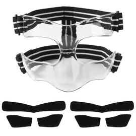 Nose Guard for Broken Nose, 5.9x3.74in White & Black Adjustable Face Shield with Pads Face Guard Sports Training Face Mask Nose Protector for Basketball Soccer Baseball (Half Cover)